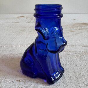 Vintage Cobalt Blue Glass Dog Candy Dispenser Bottle